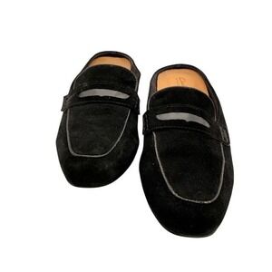 Clarks Artisan Keesha Donna Black Suede Loafer Mules Womens 7.5M Low Block Heel